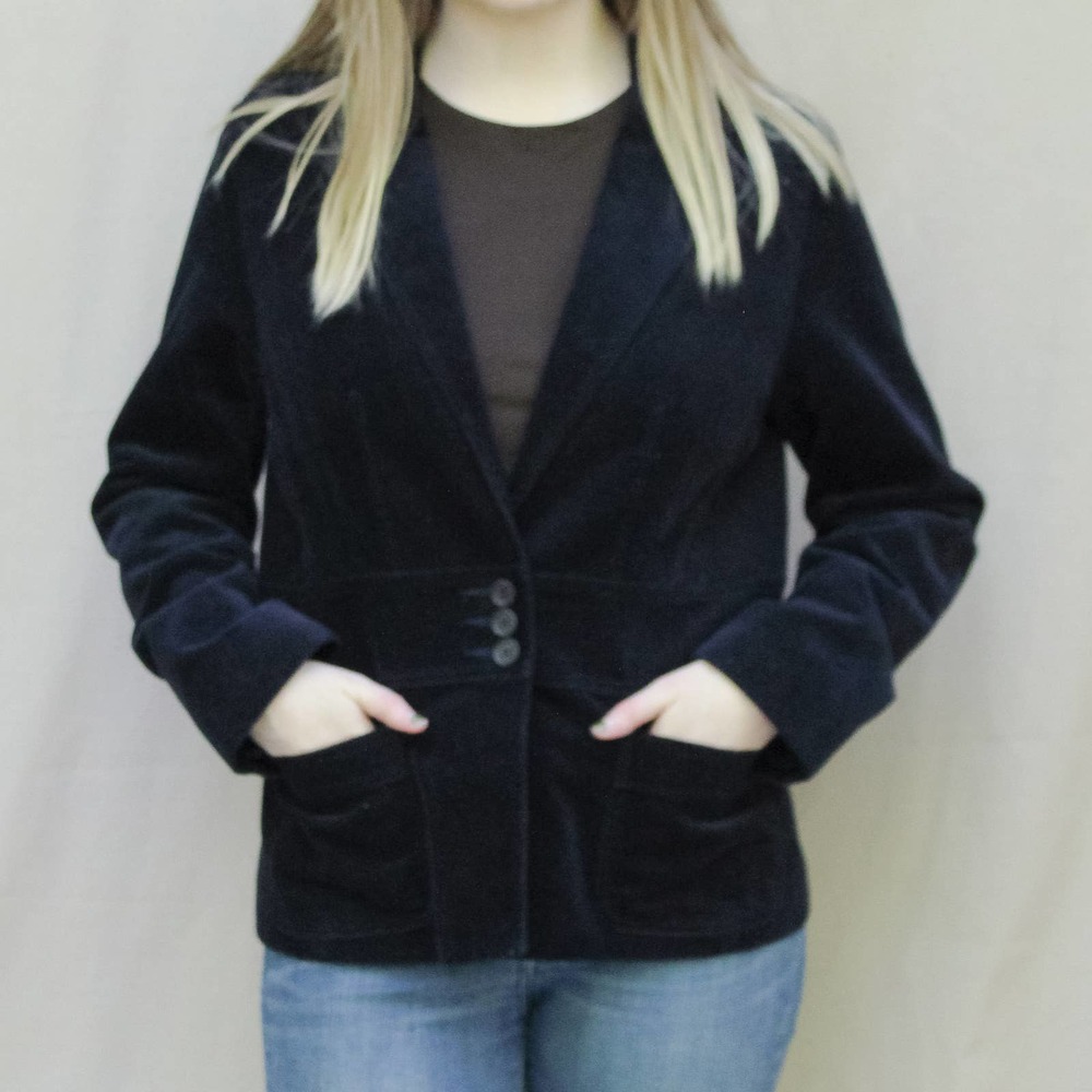 90s Vintage Navy Blue Velvet Blazer Jones New York